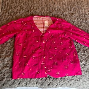 GAP pink floral long sleeved blouse